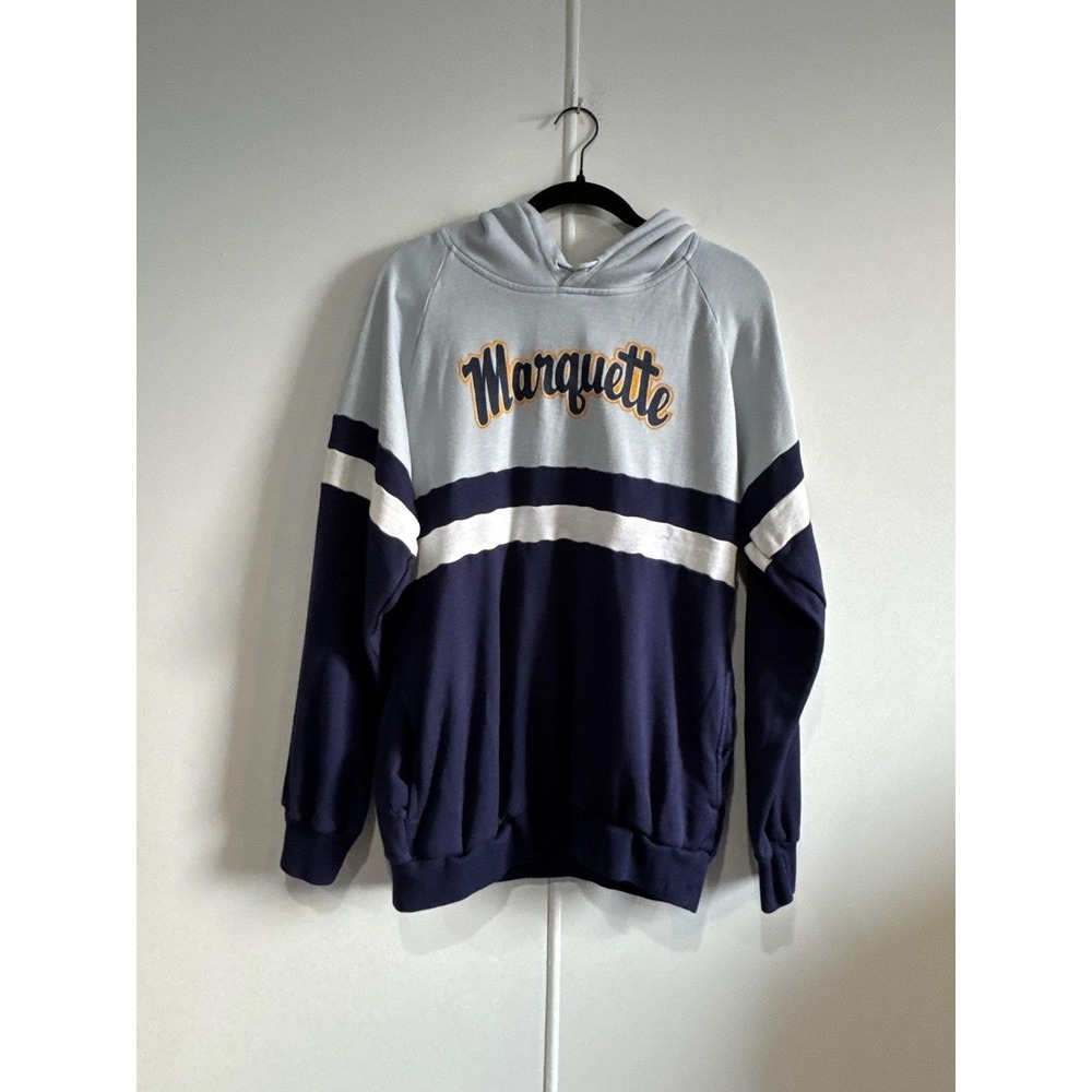 Vintage Marquette Hoodie Sweatshirt Mens Large Blue NCAA Basketball Champion 80s